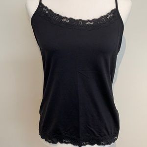 Black Camisole Tank Top with Lace Trim Size Medium